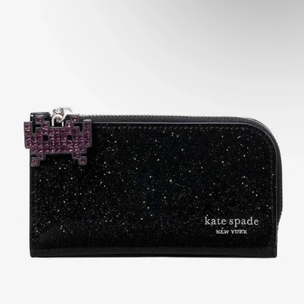 Kate Spade Space Invaders X New York Glitter Small Slim Bifold - Picture 1 of 4